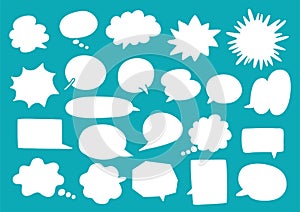 Speech bubbles collection. White comic speech bubbles on blue background.